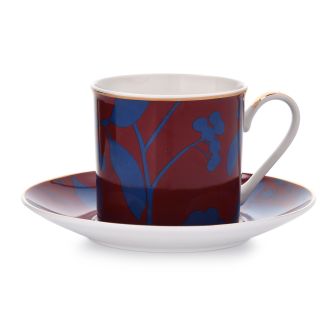 DUKA SKADI puodelis ir lėkštė 200 ml, raudona, tamsiai mėlyna, porcelianinė