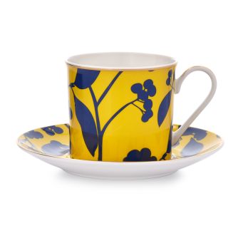 DUKA SKADI puodelis ir lėkštutė 200 ml, tamsiai mėlyna, geltona porcelianas